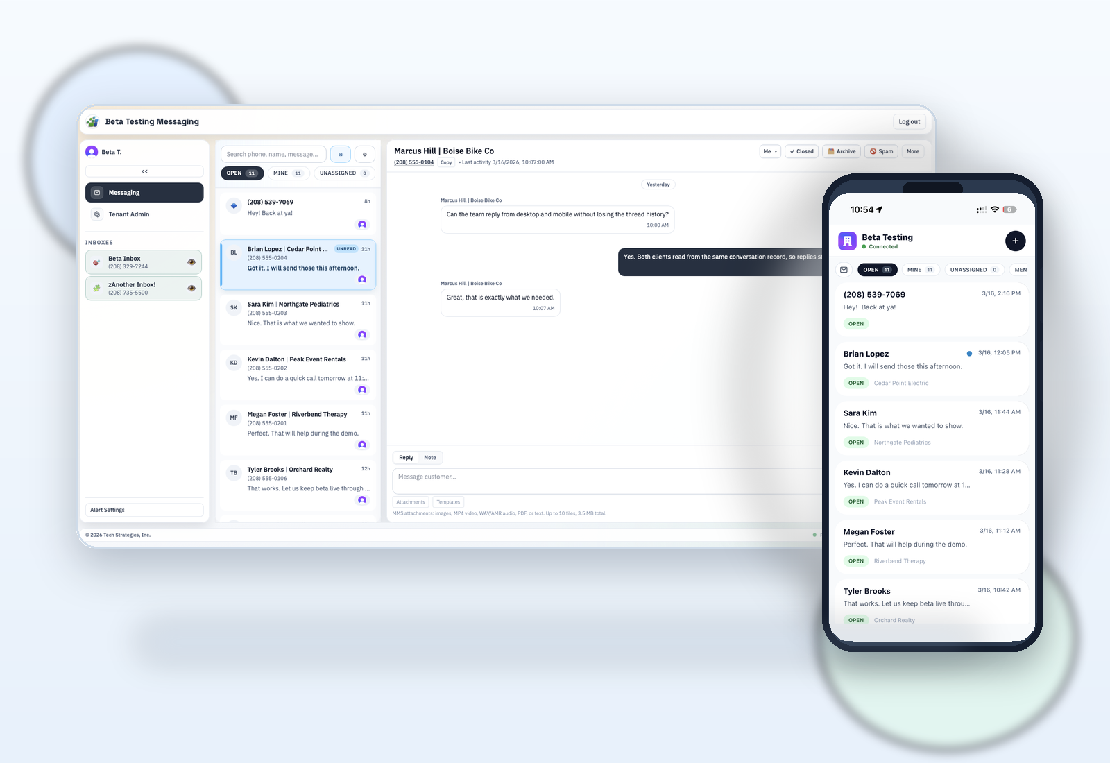 VentureTel Messaging on desktop and mobile
