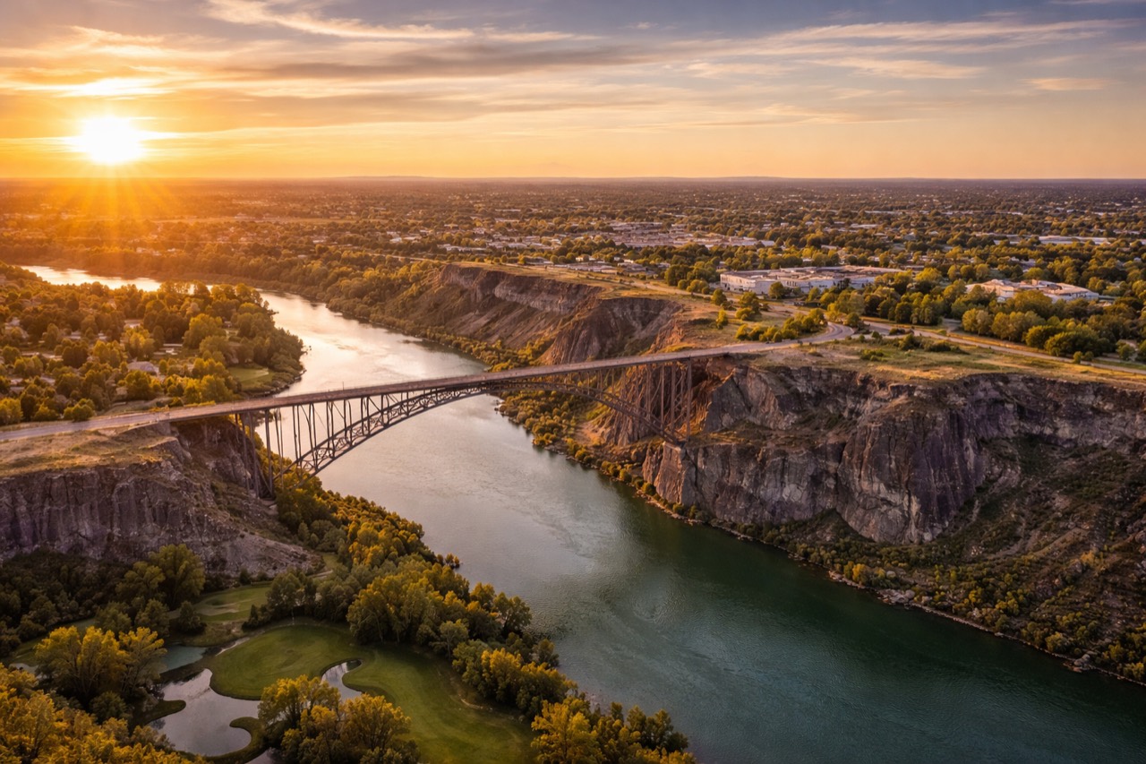 Twin Falls and the Perrine Bridge at sunset